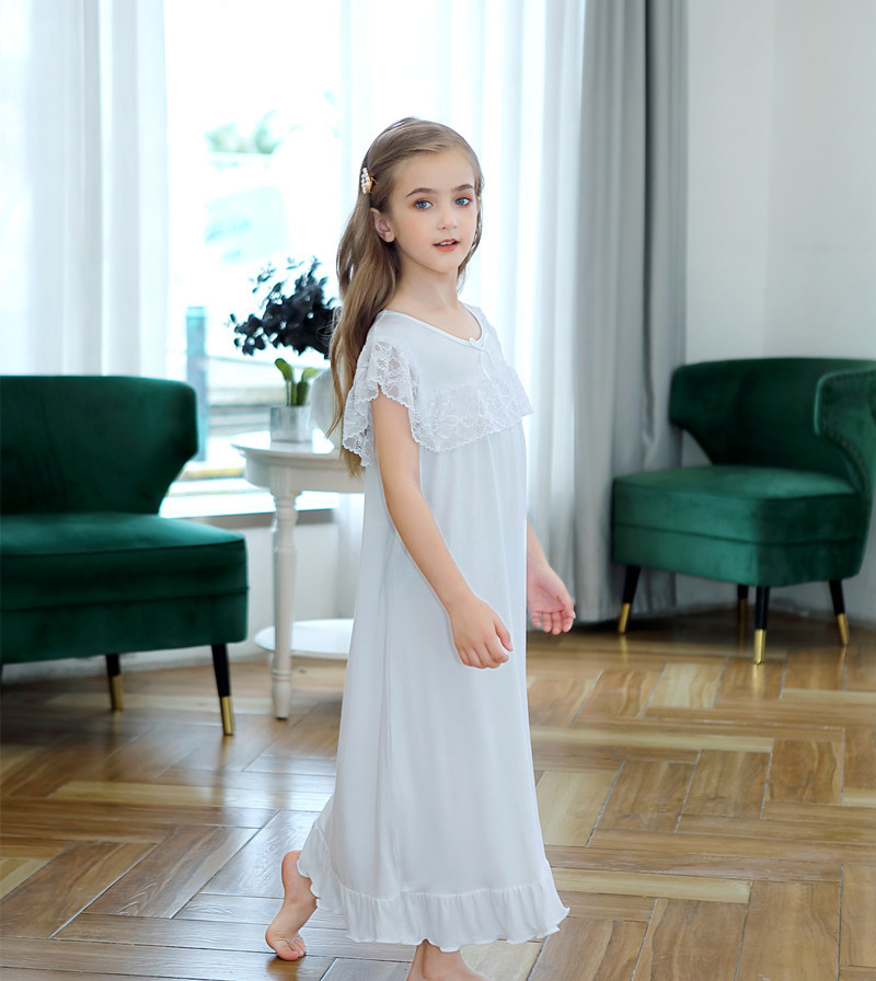 Girl's Clothing Summer Nightgown Cotton Modal Girl's Long Princess Nightgown Nightgown Home Clothes