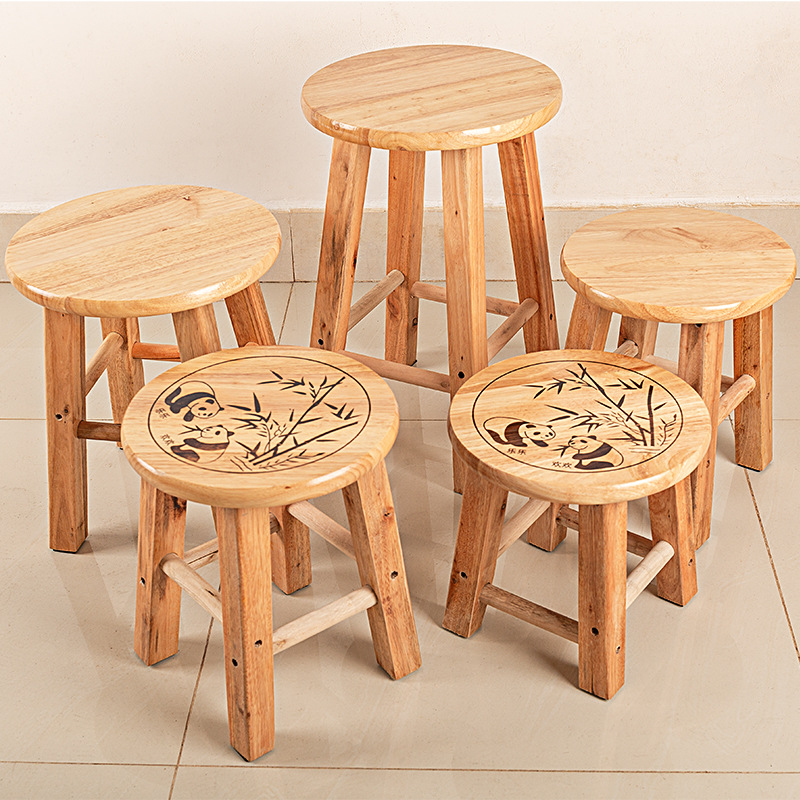 Factory Direct Sales Solid Wood Bar Stool Household Low Stool High Stool Scandinavian Simple Wooden Round Stool Living Room Small Bench