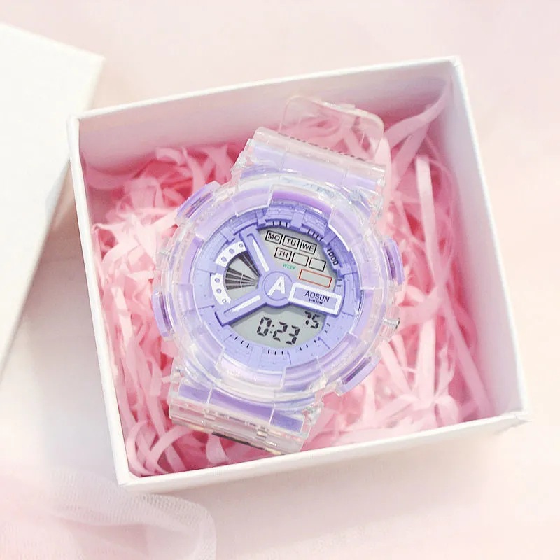 Factory hot sale New transparent Round LED men's couple student tide watch sports fashion electronic watch waterproof