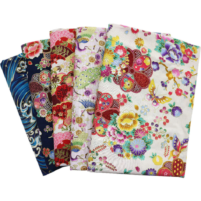 Foreign trade Japanese style gilding printed fabric DIY handmade lip Bales cotton linen fabric cotton and wind clothing fabric