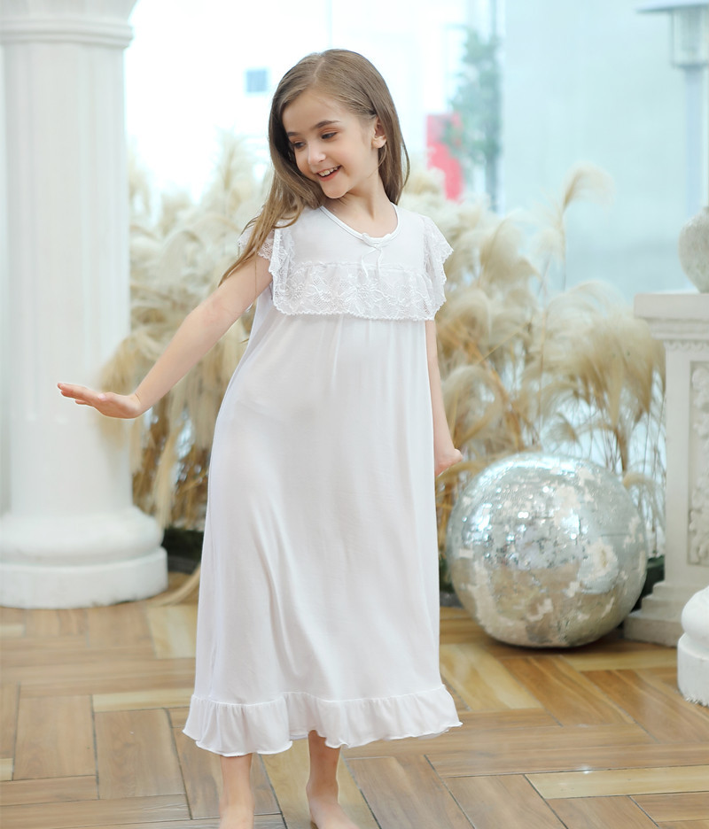 Girl's Clothing Summer Nightgown Cotton Modal Girl's Long Princess Nightgown Nightgown Home Clothes