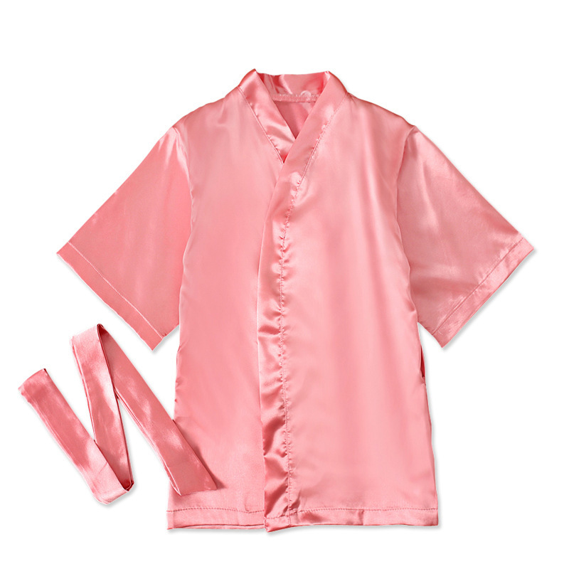 Girls and Kidsren European and American Pink Pure Color Long-sleeved Letter Printed Strap Bathrobe Home Clothes Kidsren's Set Kidsren's Clothing ins