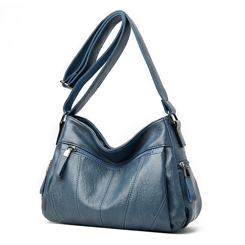 Large Capacity 2020 Autumn and Winter New Single Shoulder Crossbody Bag Middle-Aged Women's Bag Mother Bag Pure Color Soft Leather Multi-Compartment