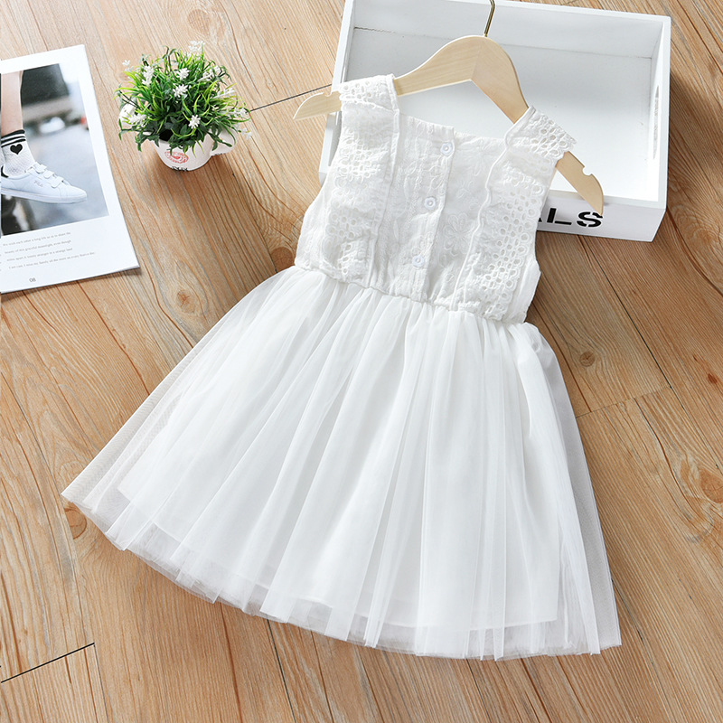 Girls Puffy Gauze Skirt 2025 New Summer Clothes Baby Style Jumpsuit White Skirt Children's Clothes Super Fairy Hollow Princess Skirt