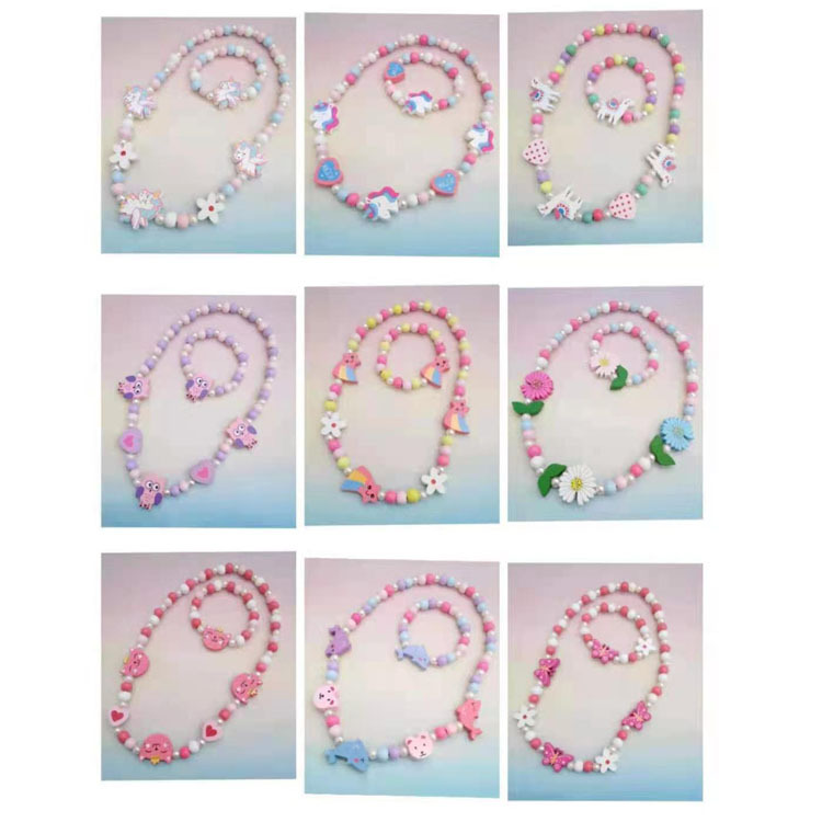 Набор деревянных украшений для детей: мультяшные браслеты и ожерелья, оптовая продажа