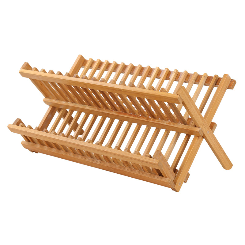 Bamboo dish rack draining rack kitchen storage rack double-layer dish rack draining rack kitchen supplies drip storage