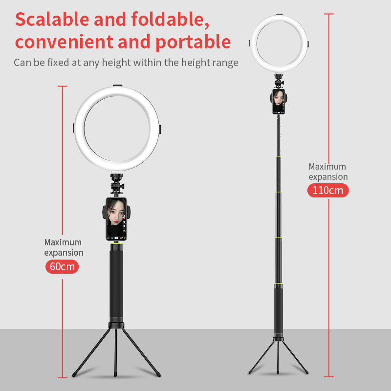 Factory Direct batch tripod stable multifunctional retractable Mobile phone bracket live shooting with ring beauty fill light