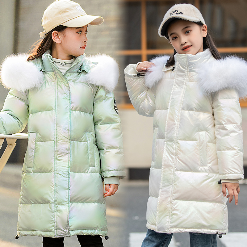 2020 New Korean Style Big Wool Collar Girls' Down Jacket Mid-length Thickened Wash-free Jacket