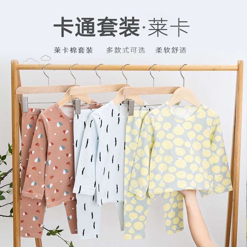 Детская домашняя одежда осень-зима 2023 новинка модный мультяшный комплект нижнего белья для мальчиков и девочек корейский стиль теплый комплект