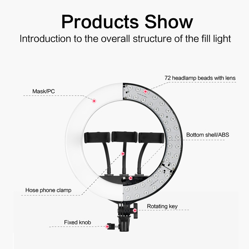 HQ-14 inch ring light remote control LED soft eye-free folding mobile phone stand live fill light with USB
