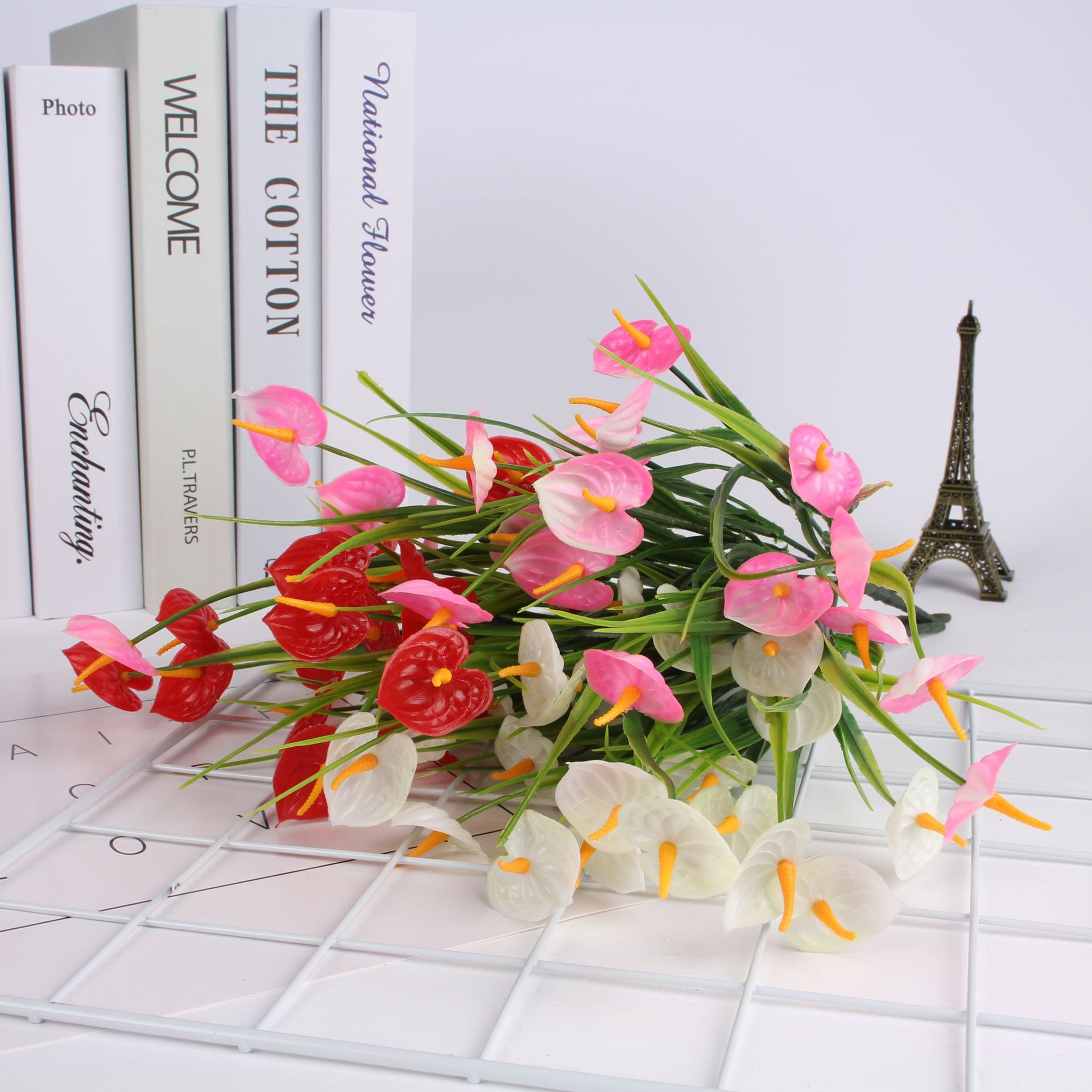 Artificial Flower Fake Flower Water Grass 7 Fork Red Palm Plastic Bouquet Fake Green Planting Outdoor Flower Groove Partition Flower Box Flower Arranging