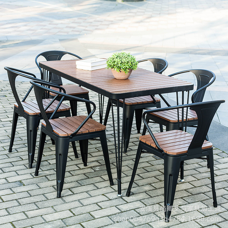 Plastic Wood Table and Chair Combination Outdoor Hotel Outdoor Cafe Table and Chair Milk Tea Shop Bar Courtyard Leisure Balcony Dining Chair