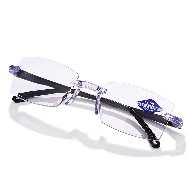 New Anti-blue Light Diamond Trimming Double Light Reading Glasses Frameless Integrated HD Stall Running Jianghu Reading Glasses