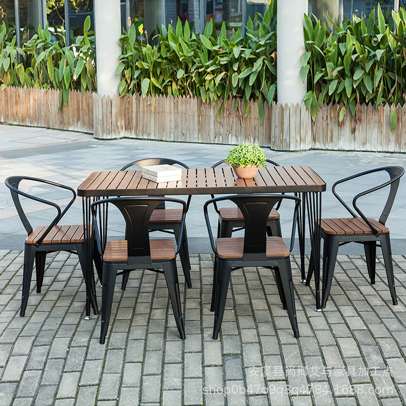 Plastic Wood Table and Chair Combination Outdoor Hotel Outdoor Cafe Table and Chair Milk Tea Shop Bar Courtyard Leisure Balcony Dining Chair