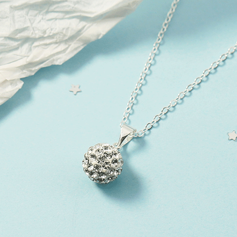 Factory Direct Sales Amazon Hot Selling Jewelry Shambhala Silver Plated Full Diamond Spherical Diamond Pendant Women's Necklace