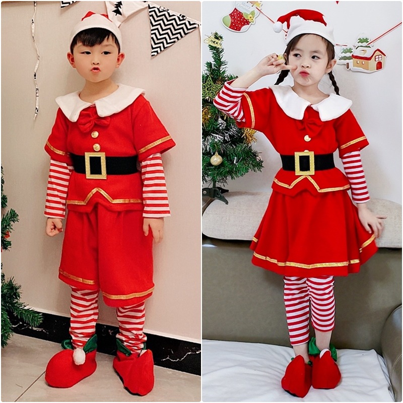 2020 Children's Christmas Performance Clothes Boys and Girls Christmas Elves Dress Up Children's Christmas Clothes Parent-Child Performance Clothes