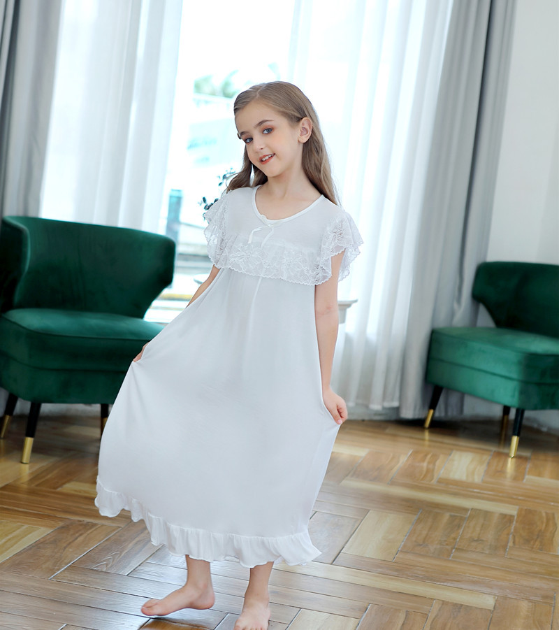 Летняя ночная рубашка для девочек из хлопкового модала, длинная принцессная ночная рубашка для дома