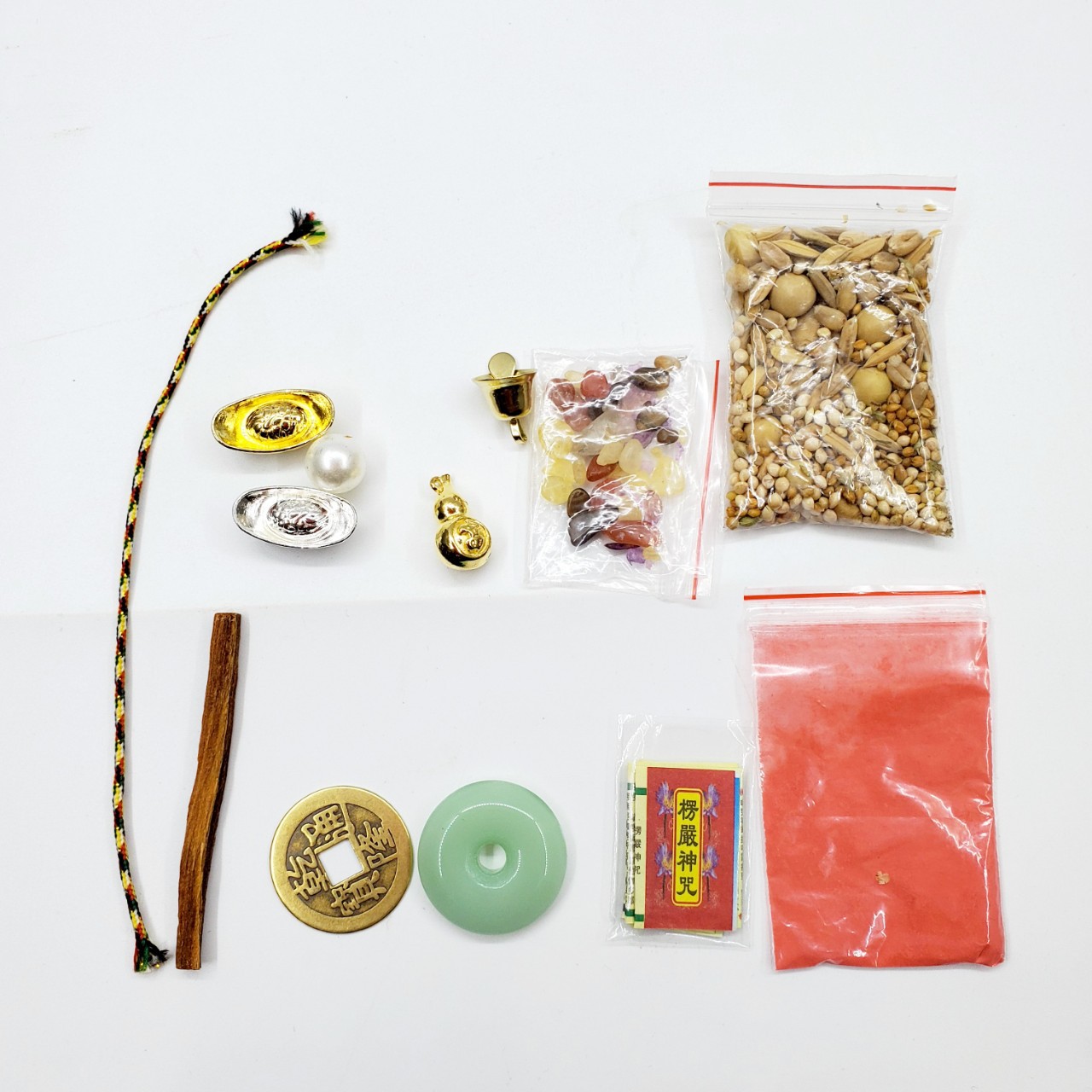 God Statue Buddha Statue Hiding Set Bag Dirty Universal Seven Gem Stone Five Grain Gold Silver Ingot Five Color Soil Set