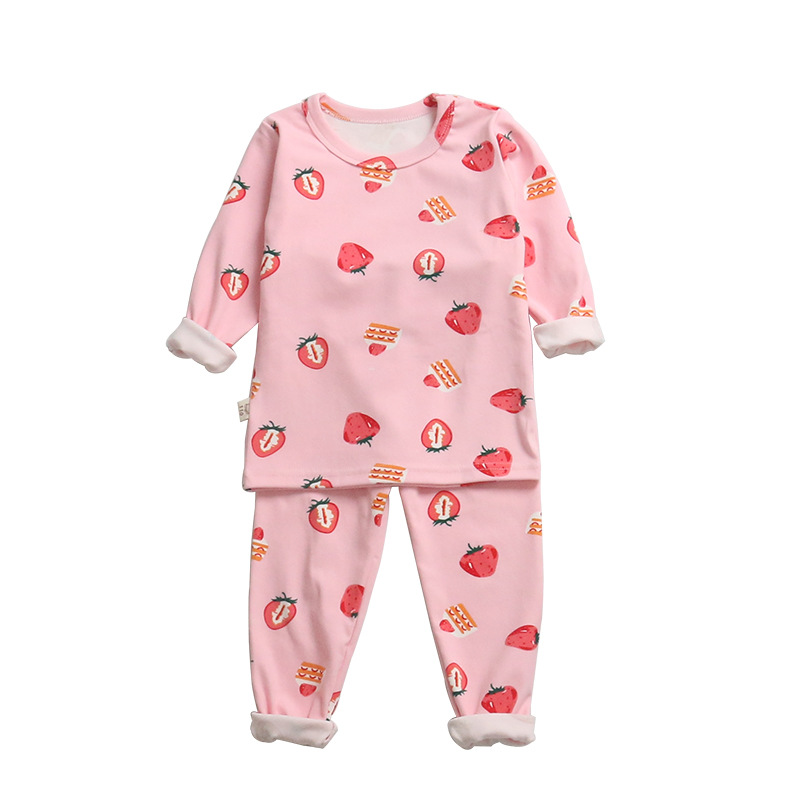 Children's Autumn Clothes and Pants Suit Autumn and Winter Velvet Pull Rack Children's Underwear Suit for Boys and Girls and Babies Home Clothes Pajamas