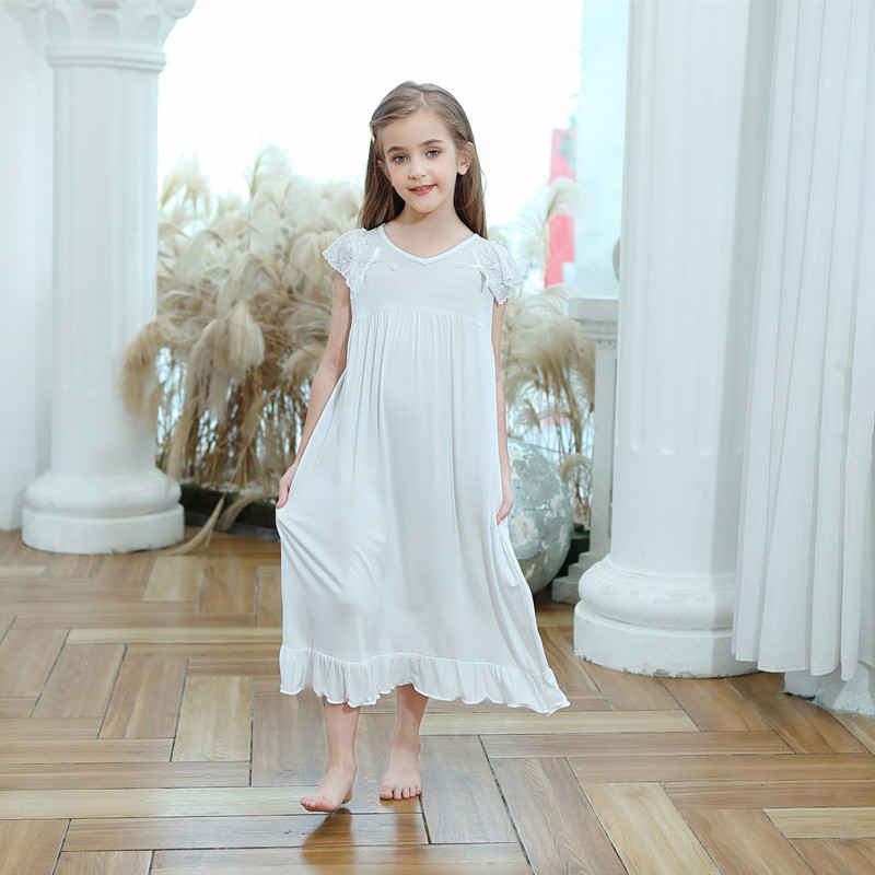 Girls Summer Sleeveless Nightdress Girls Modal Cotton Long Knee-pads Princess V-neck Nightdress Pajamas Home Clothes