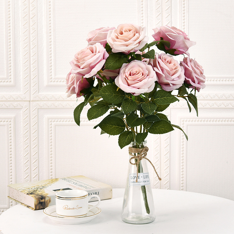 Factory wholesale 10 Dutch rose oil canvas artificial flower artificial flower living room Bouquet decoration