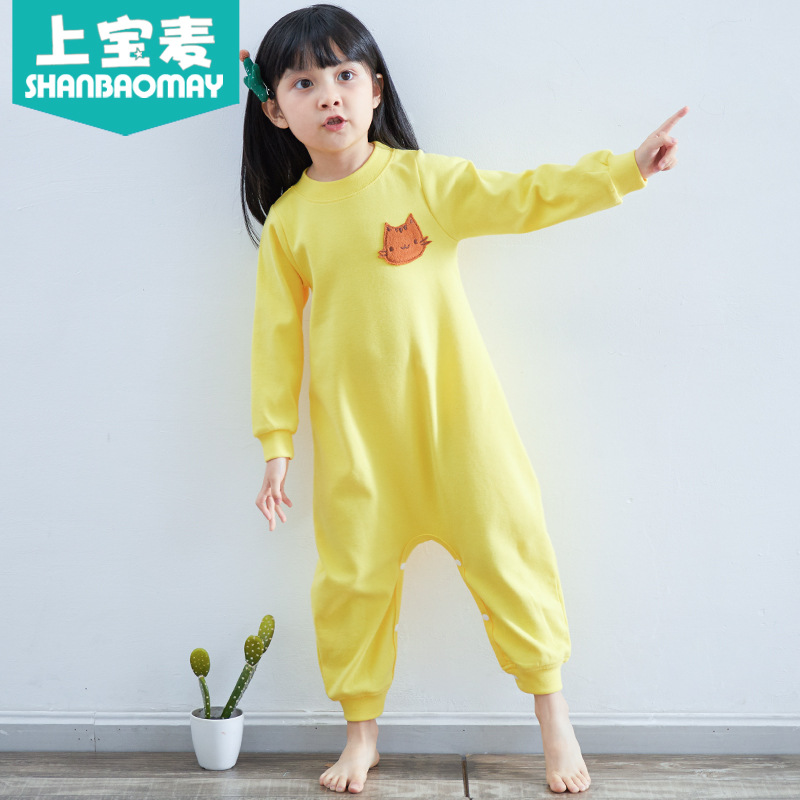 Upper Baomai Autumn and Winter Children's Siamese Pajamas Cotton Thickened Boys and Girls Baby Siamese Pajamas Home Clothes Warm and Thick