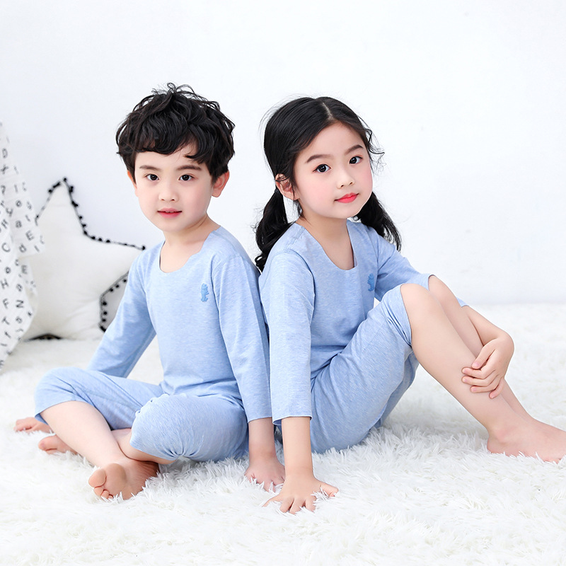 Class A Children's Summer Modal Seven-point Sleeve Set Thin Boys and Girls Pajamas Home Clothes Air-conditioning Clothes Wholesale