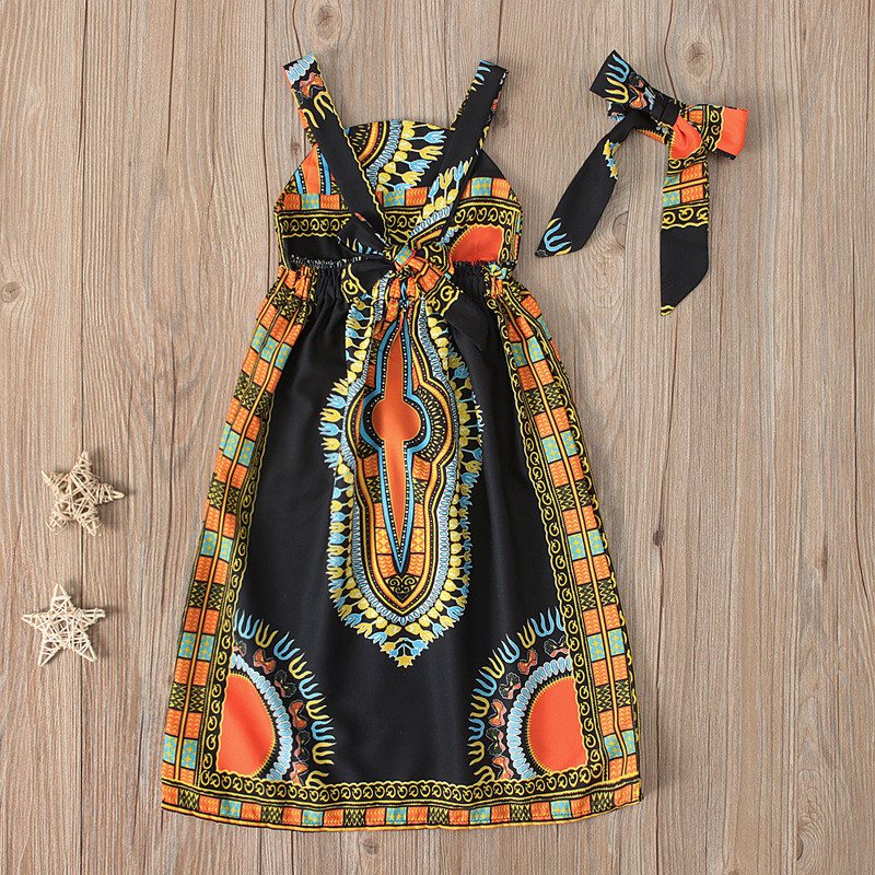 Girls European and American Kidsren's African Bohemian Style Sleeveless Suspender Dress Long Skirt Two-piece Set Kidsren's Clothing ins