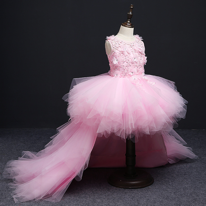 Girls Evening Dress Princess Dress Gray Model Catwalk Tail Wedding Dress Tutu Skirt Kidsren's Piano Performance Clothing Host