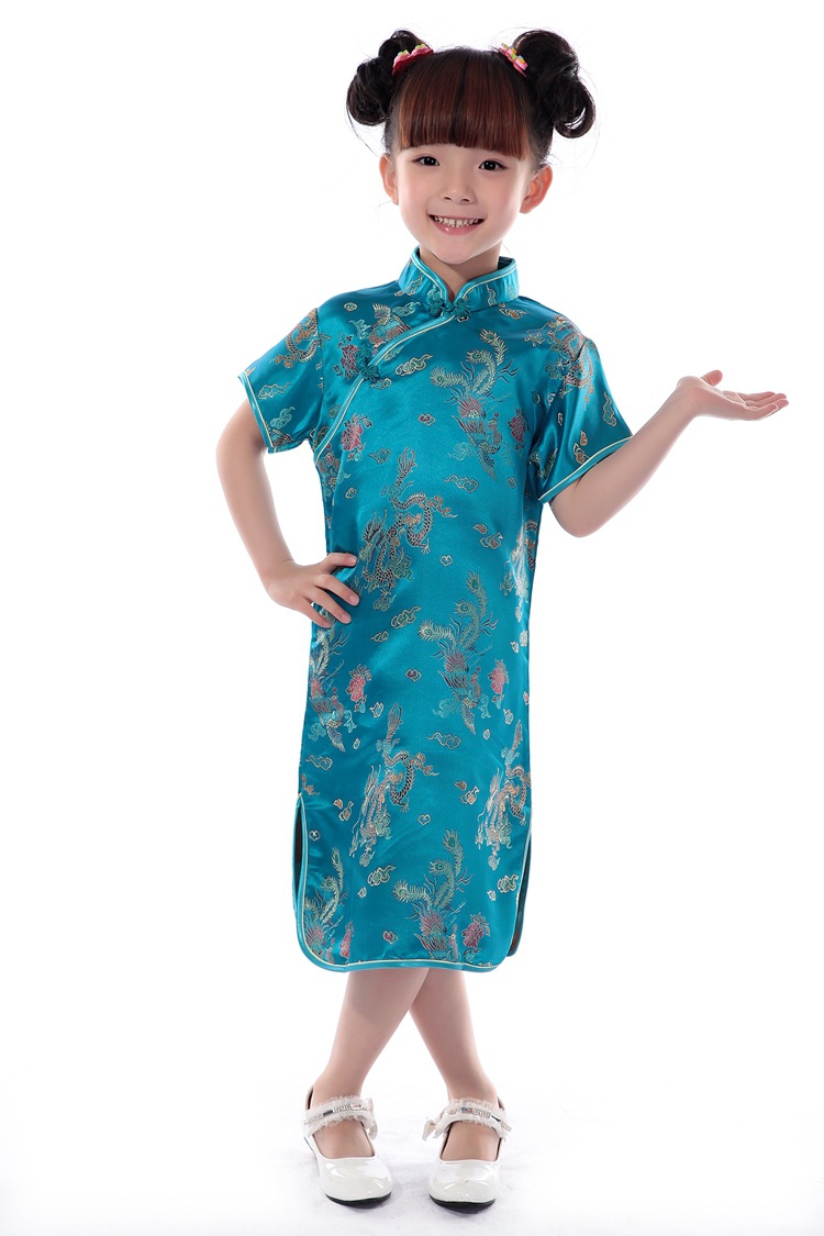 Middle-aged and Older Girls Princess Dress Chinese Style Foreign Style Kidsren's Tang Suit Dragon and Phoenix Summer Dress Girls Cheongsam Skirt
