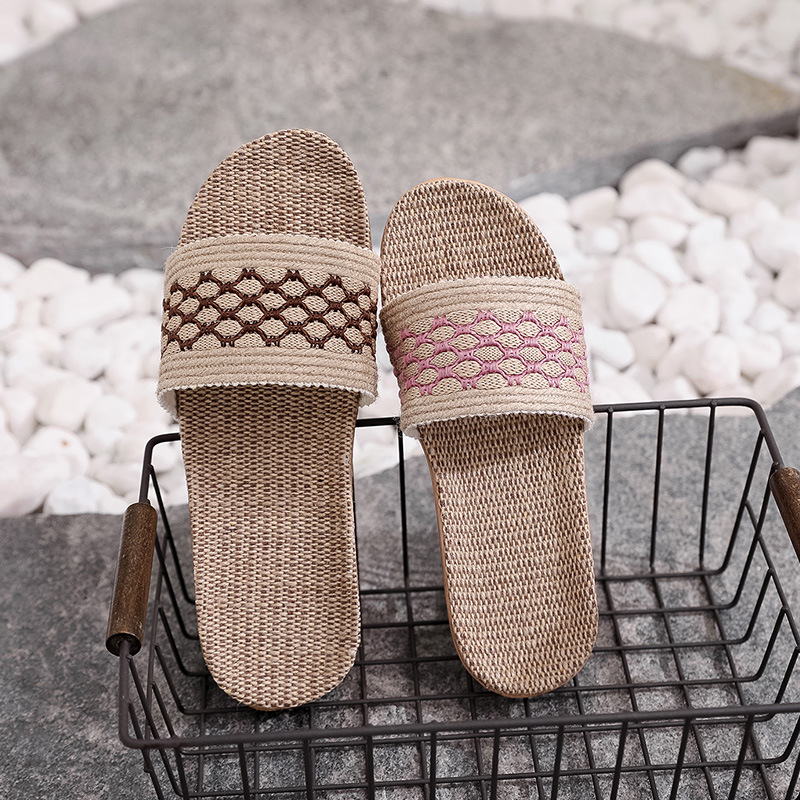 Summer Linen Slippers for Men and Women, High Heels, Indoor Couples, Non-Slip, Home Use, Cloth Slippers, Summer Breathable