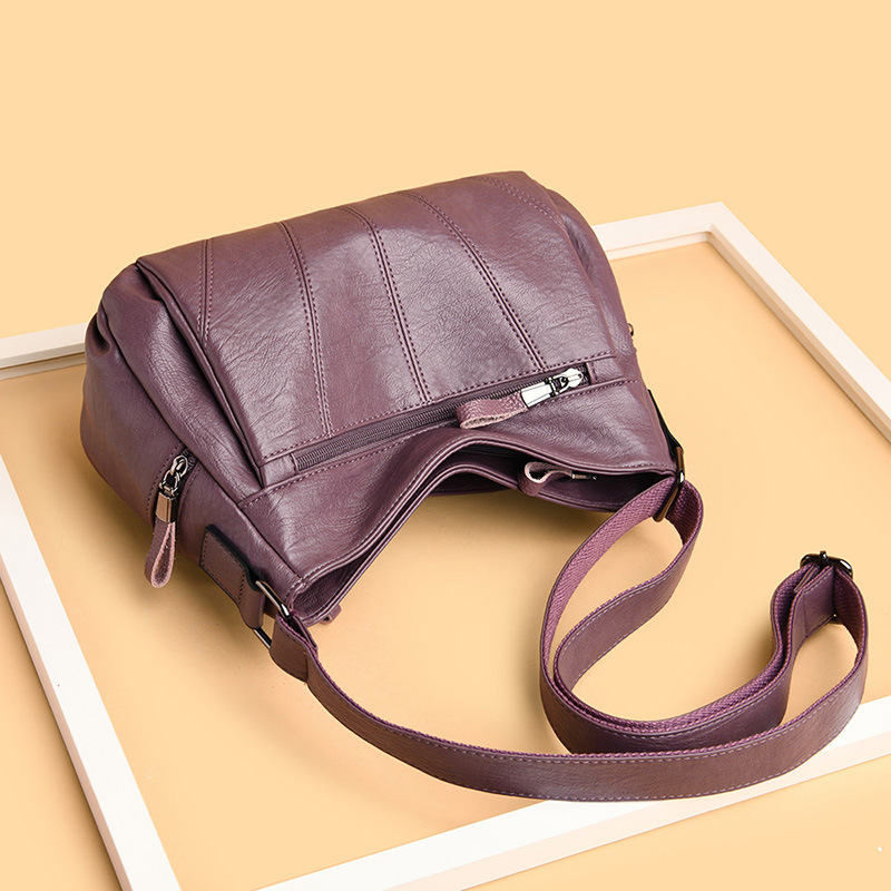 Large Capacity 2020 Autumn and Winter New Single Shoulder Crossbody Bag Middle-Aged Women's Bag Mother Bag Pure Color Soft Leather Multi-Compartment