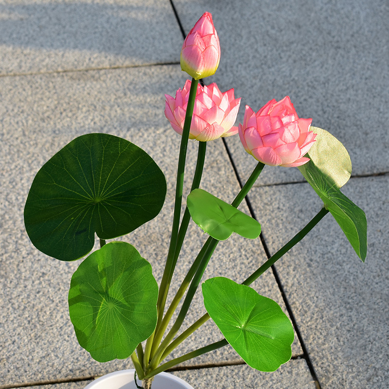 Small Lotus Lotus Leaf Lotus Decoration Plastic Flower Small Artificial Flower Engineering Partition Decorative Flower Arrangement Lotus Small Bouquet