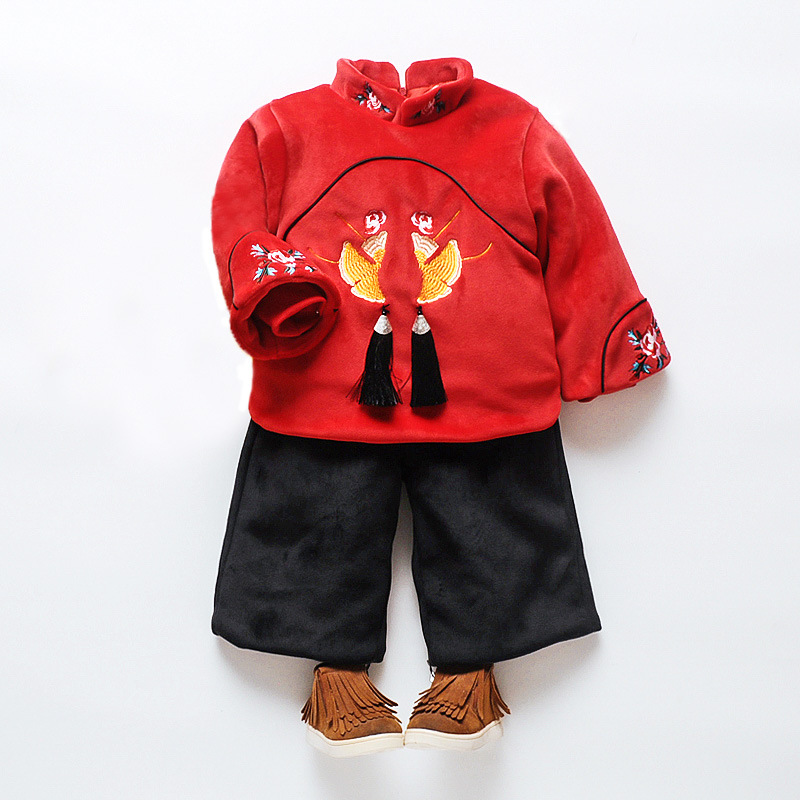 Winter Tang suit suit girls thickened thickened women's long sleeve red winter ethnic flower hanfu Chinese style wholesale