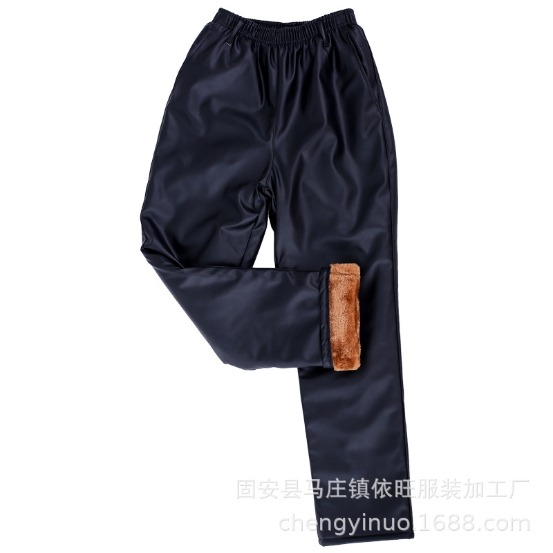 2020 new winter elastic waist leather pants men's oil-proof Waterproof warm non-peeling fleece-lined thickened work pants motorcycle pants