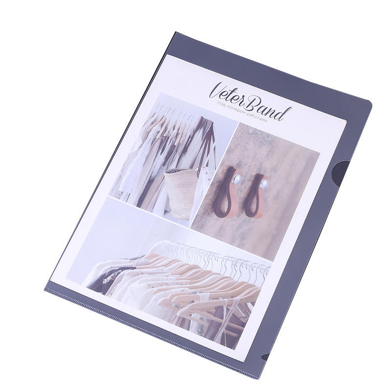 A4 Folder L-Type Single Sheet Folder with Printed Logo Document Protector Transparent Two-Page Folder Wholesale Storage