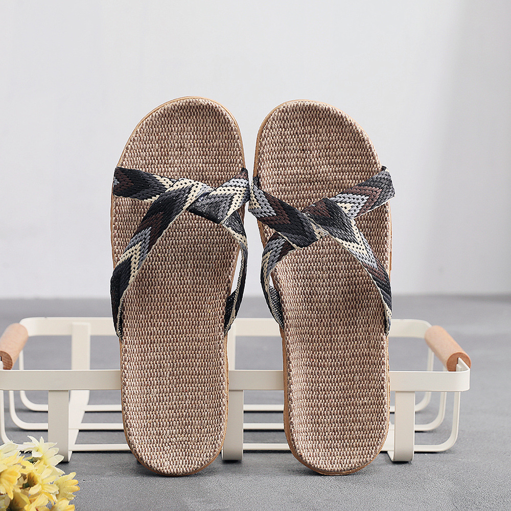 Stride Pavilion Summer Men and Women Cute Home Linen Slippers Indoor Home Non-Slip Floor Sandals and Slippers Beach Shoes