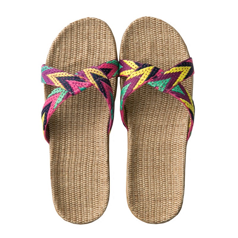 Stride Pavilion Summer Men and Women Cute Home Linen Slippers Indoor Home Non-Slip Floor Sandals and Slippers Beach Shoes