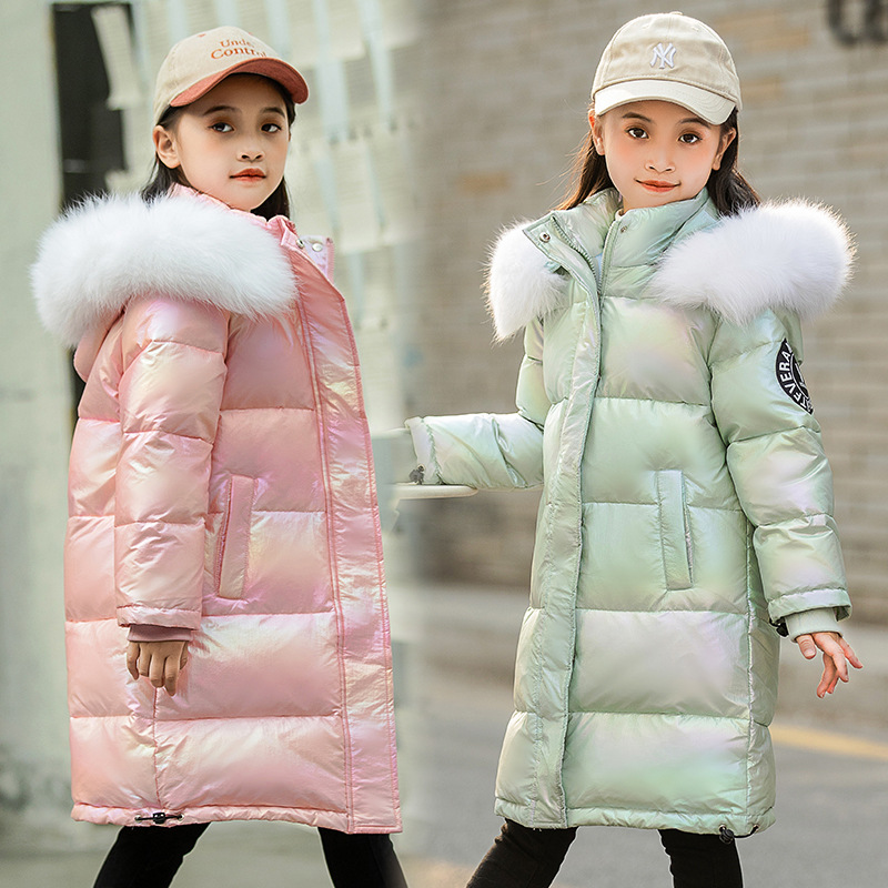 2020 New Korean Style Big Wool Collar Girls' Down Jacket Mid-length Thickened Wash-free Jacket