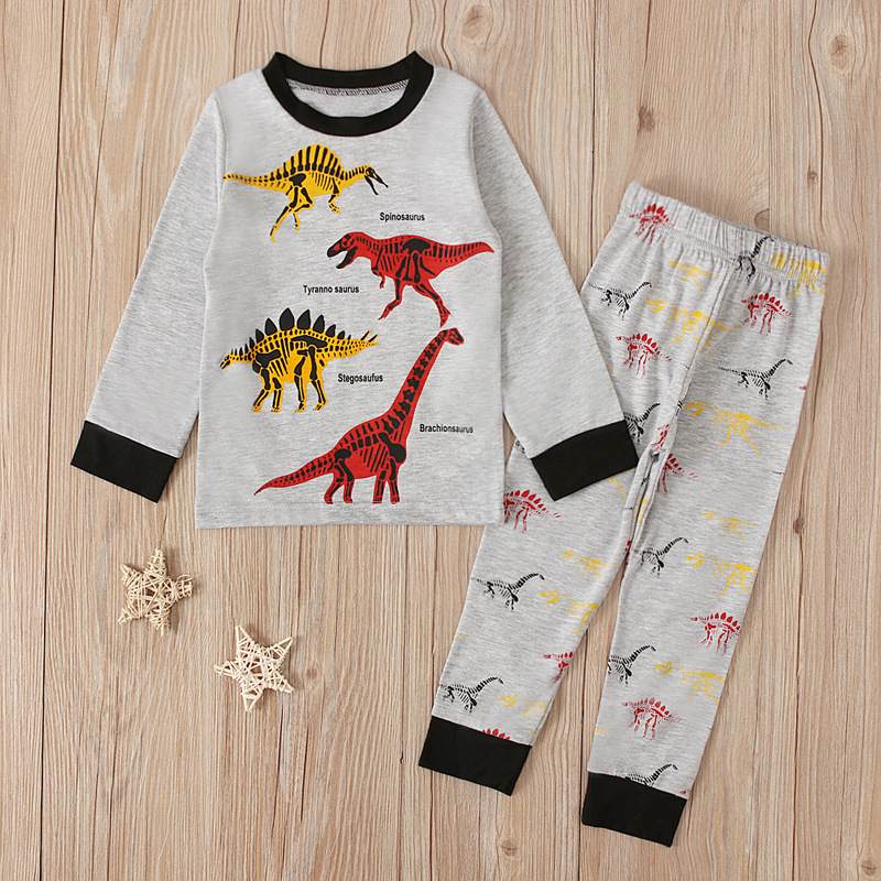 Children's European and American Spring and Autumn Boys Dinosaur Pattern Long Sleeve T-shirt + Trousers Two-Piece Home Clothes Children's Suit ins