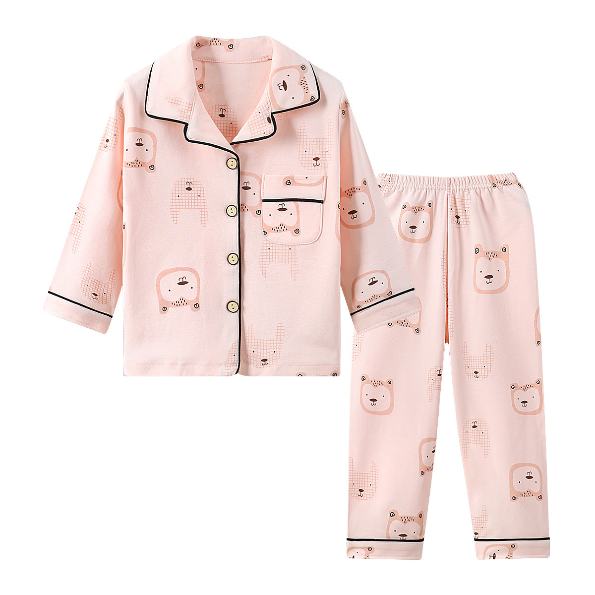 2020 New Children's Spring and Autumn Cotton Home Clothes Girls' Lapel Pajamas Pajamas Set Boys Two-piece Set