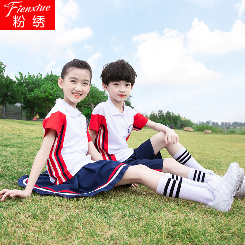 Pink Embroidery Summer New Primary and Secondary School Students Sportswear School Uniforms Kindergarten Uniforms Class Uniforms Summer Casual Suits Customization