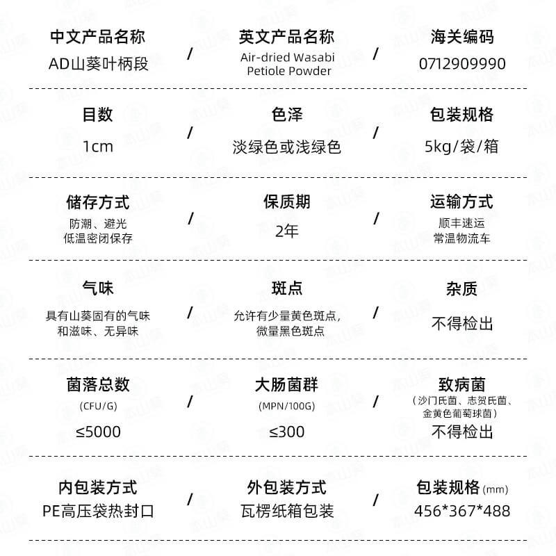 Ad Drying Wasabi Leaf Stems Dehydrated Vegetables Wasabi Petiole Horseradish Mustard Mustard Spicy Raw Materials Seasoning Grinding and Adding