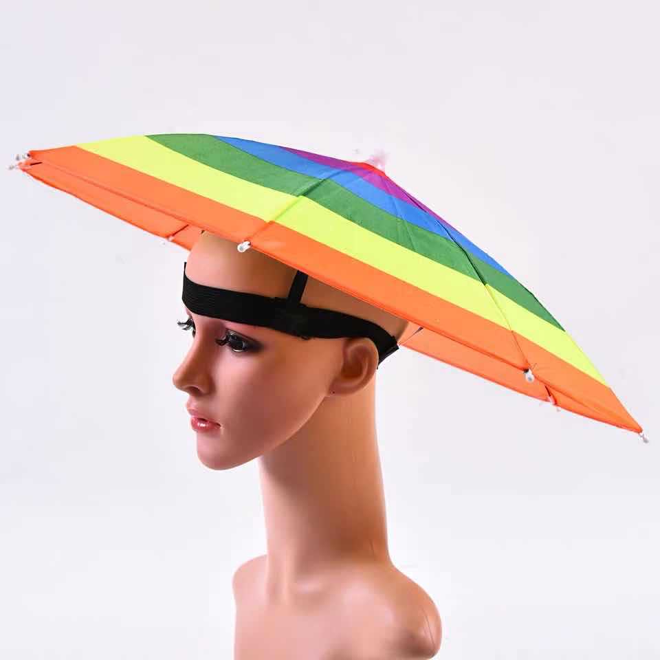 Customizable Logo Umbrella Hat Umbrella Head-Mounted Umbrella Elastic Band Umbrella Hat Outdoor Rainbow Watermelon Color Striped Fishing Umbrella Wholesale
