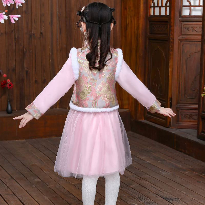 Hanfu Girls Winter New Year Clothes Baby Girl Princess New Year Clothes Thick Velvet Tang Suit Cheongsam Children's New Year Hanfu