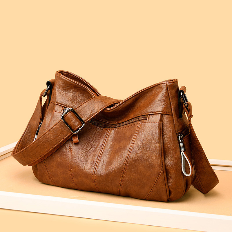 Large Capacity 2020 Autumn and Winter New Single Shoulder Crossbody Bag Middle-Aged Women's Bag Mother Bag Pure Color Soft Leather Multi-Compartment