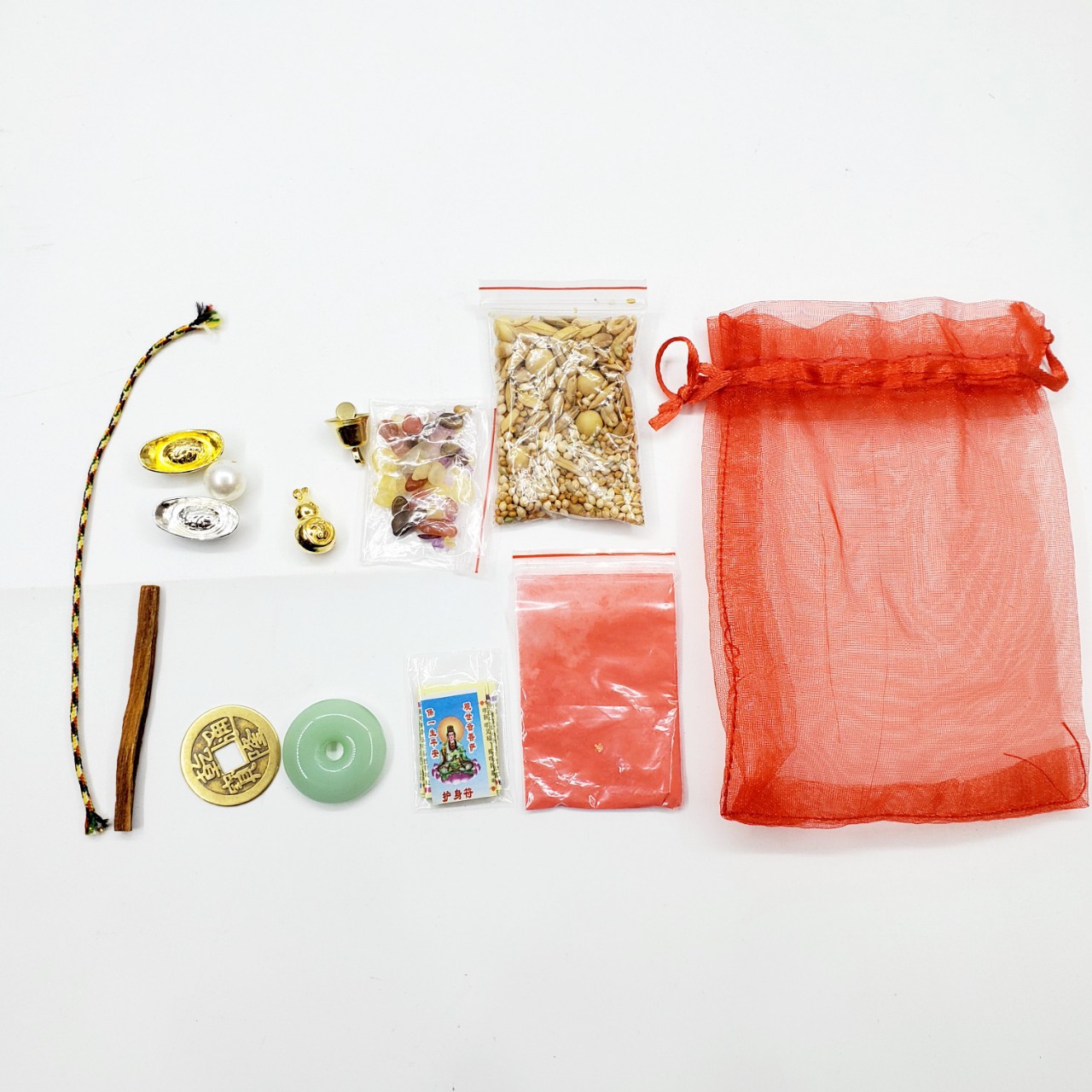 God Statue Buddha Statue Hiding Set Bag Dirty Universal Seven Gem Stone Five Grain Gold Silver Ingot Five Color Soil Set