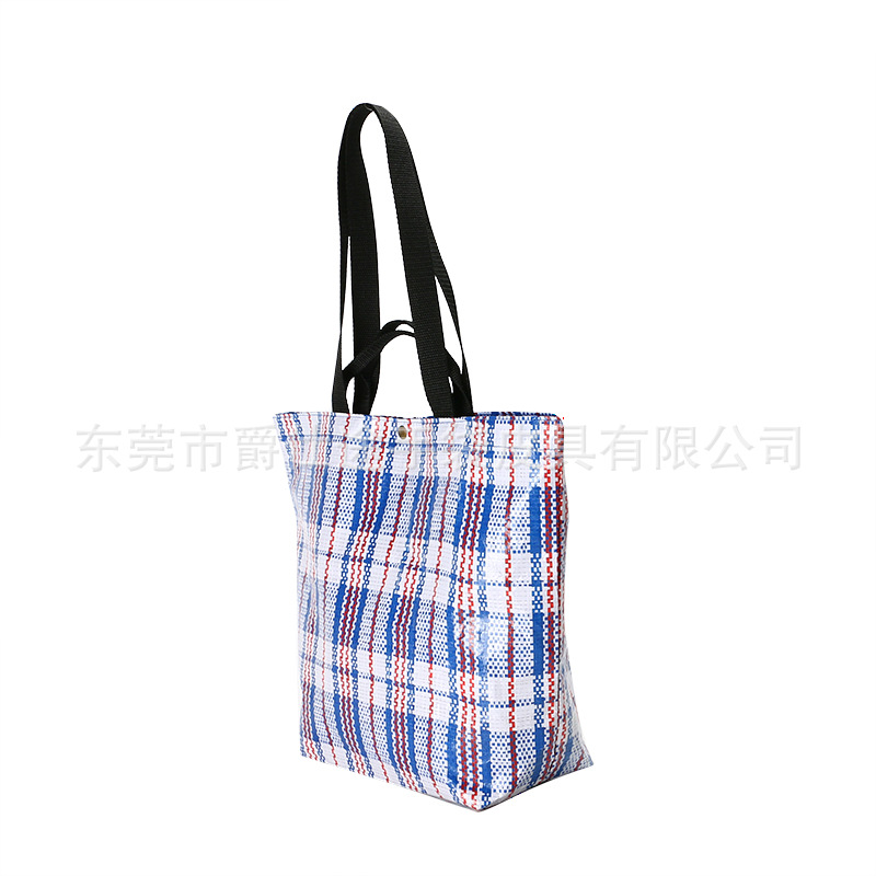 European and American blue PE woven shoulder bag portable waterproof woven shopping bag portable woven shoulder bag