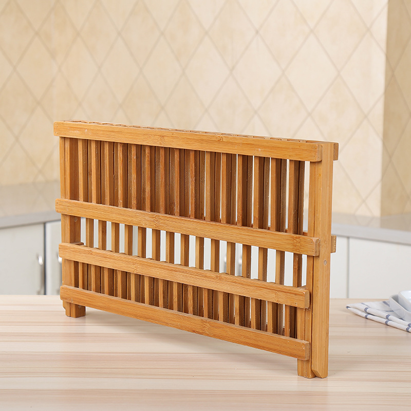 Bamboo dish rack draining rack kitchen storage rack double-layer dish rack draining rack kitchen supplies drip storage