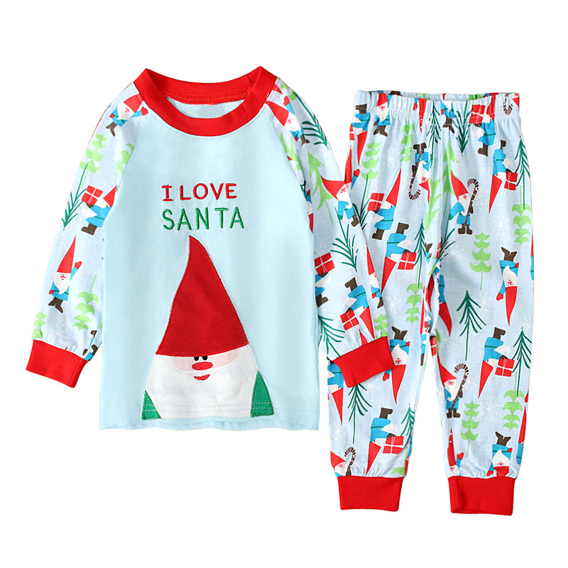 Детская одежда европейского и американского стиля, весенние и осенние длинные рукава с принтом Санта-Клауса, двухкомпонентный комплект